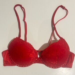 Ardene Red Lace Push-Up Bra with Rhinestone Trim
